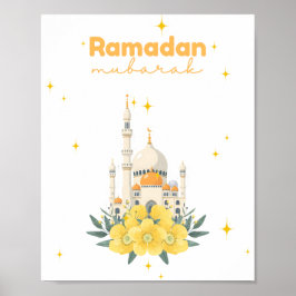 Ramadan Mubarak moské gula blommor väggutskrift Poster