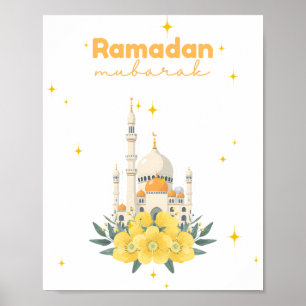 Ramadan Mubarak moské gula blommor väggutskrift Poster