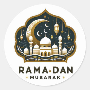 Ramadan Mubarak Mosque och Lanternor Runt Klistermärke
