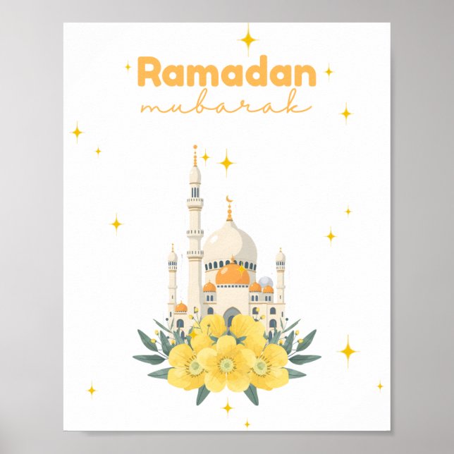 Ramadan Mubarak Mosque Yellow Flowers Wall Print  Poster (Framsidan)
