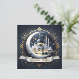 Ramadan Mubarak Muslim Guld Marinblå Moské Julkort