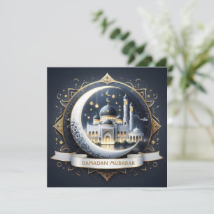 Ramadan Mubarak Muslim Guld Marinblå Moské Julkort