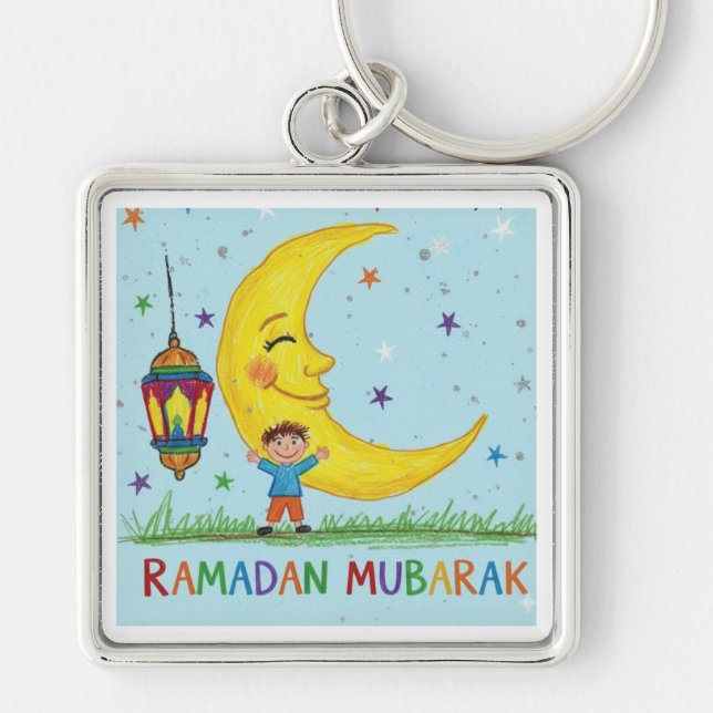 Ramadan-nyckelring Fyrkantig Silverfärgad Nyckelring (Framsidan)