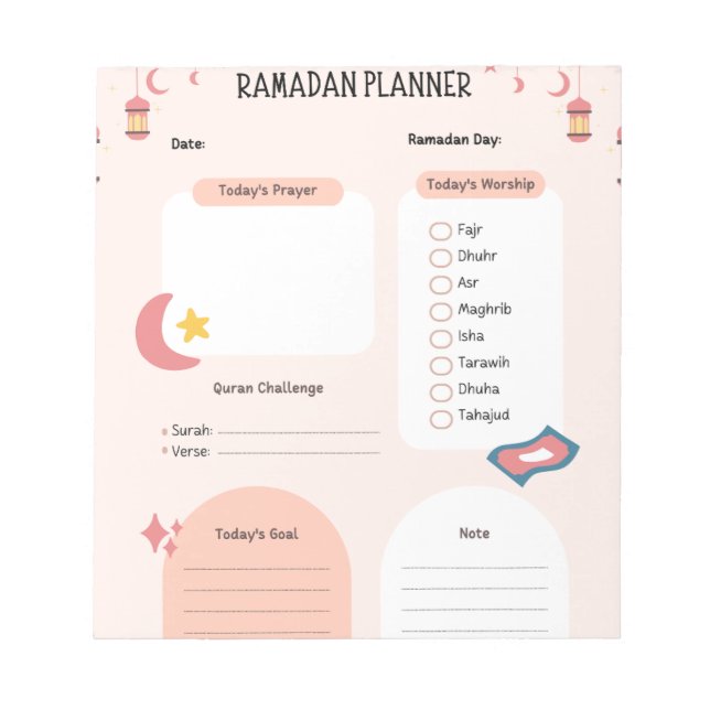 Ramadan Tracker | Daglig planering för Ramadan Anteckningsblock (Framsida)
