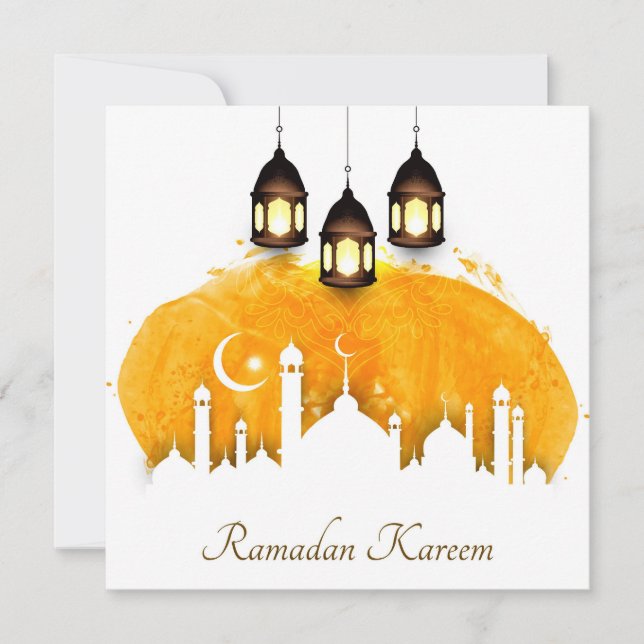 Ramadan Watercolor Crescent , star and lanternor Julkort (Framsida)