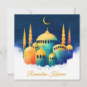 Ramadan Watercolor Mosque Crescent Julkort