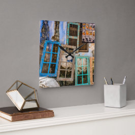 Ramar i färgat fönster fyrkantig klocka