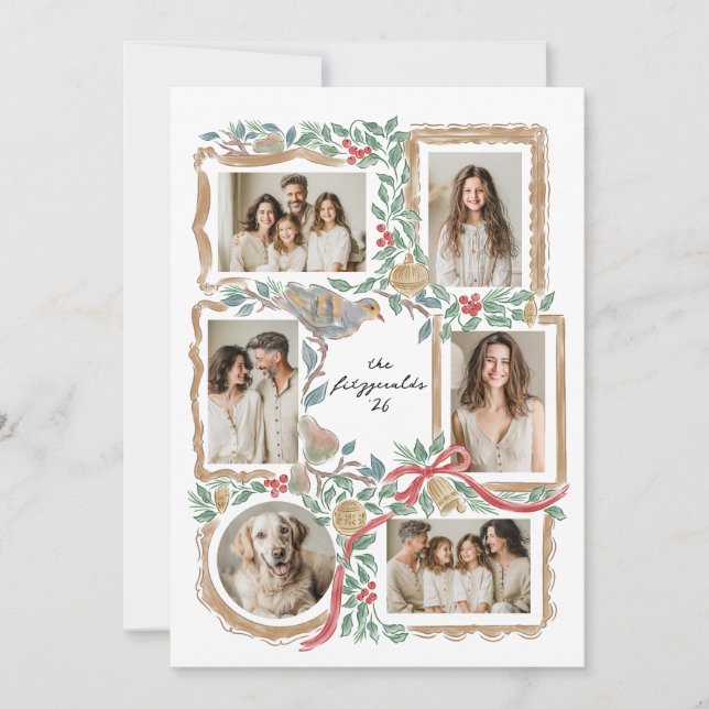 ramar och botaniskt kollage julkort (Framsida)