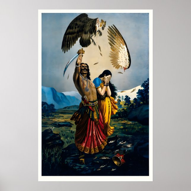 Ramayana konsttryck Ravana & Jatayu Poster (Framsidan)