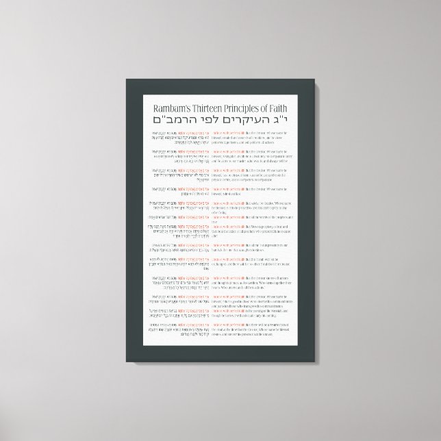 Rambams 13 principer om judisk tro Mörk Grått Canvastryck (Framsida)