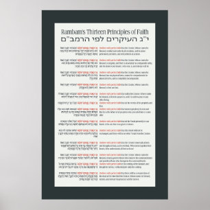 Rambams 13 principer om judisk tro Mörk Grått Poster