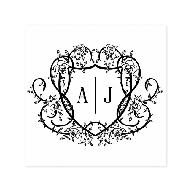 Rambling Rose Monogram Crest Engelsk Trädgård Självfärgande Stämpel (Design)
