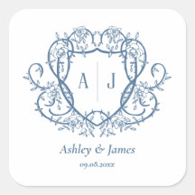Rambling Rose Steel Blue Monogram Crest Bröllop