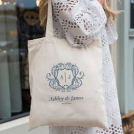 Rambling Rose Steel Blue Monogram Krönings Bröllop Tygkasse