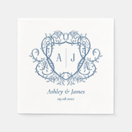 Rambling Rose Steel Blue Monogram Kröningsvigselha Pappersservett