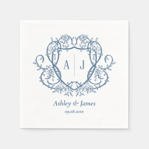 Rambling Rose Steel Blue Monogram Kröningsvigselha Pappersservett