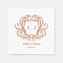 Rambling Rose Terrakotta Monogram Krönings Bröllop Pappersservett