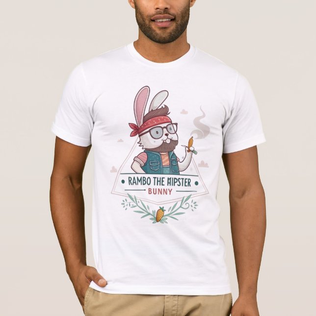 Rambo the Hipster Bunny T Shirt (Framsida)