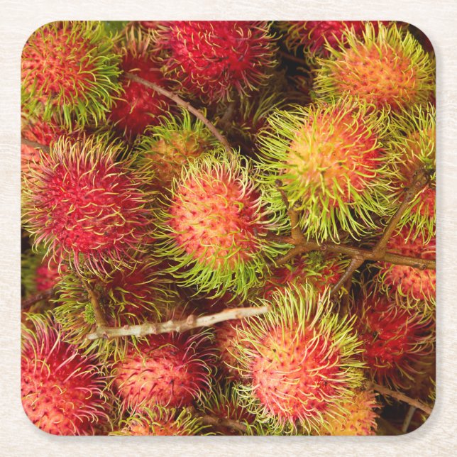 Rambutan Frukt på Can Duoc-marknaden Underlägg Papper Kvadrat (Framsidan)