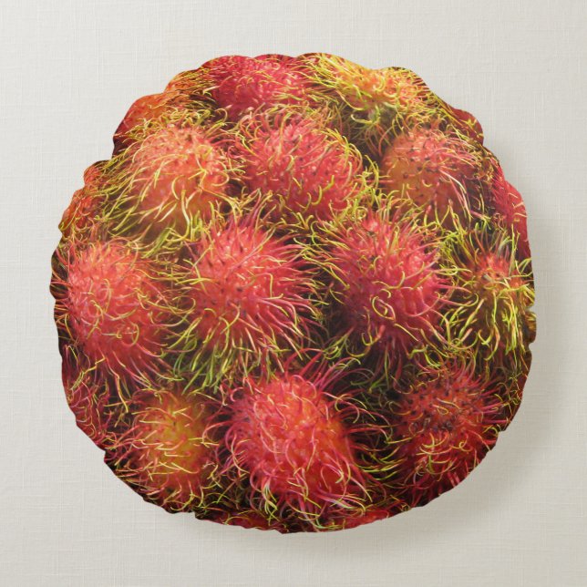 Rambutan Tropisk Frukt Rund Kudde (Framsidan)