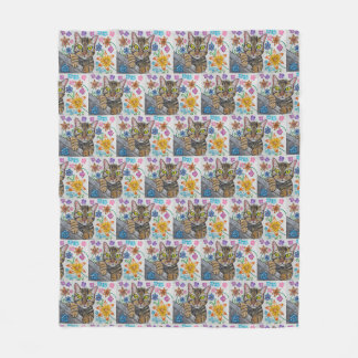 Ramdrottningkatt och blommor filt