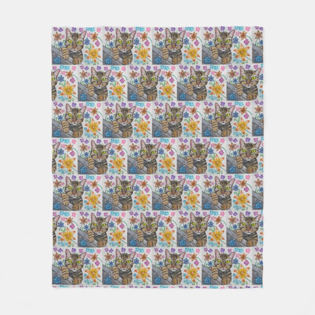 Ramdrottningkatt och blommor filt  (Framsidan)
