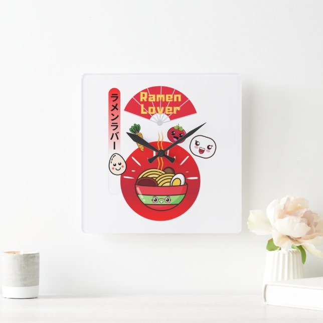 RAMEN ÄLSKARE KAWAII STIL FYRKANTIG KLOCKA (Hem)
