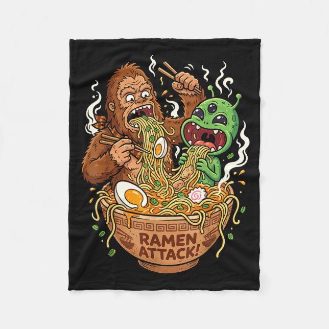 Ramen attack rolig bigfoot och utomjording slurpan fleecefilt (Framsidan)