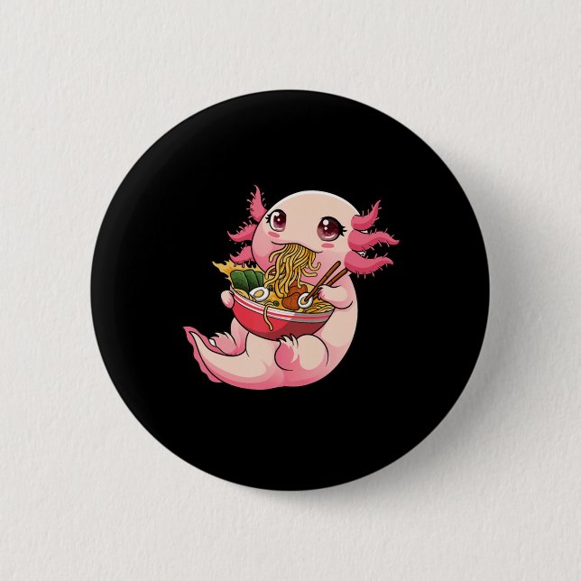 Ramen Axolotl Kawaii Anime Jape Food Girls Tee Knapp (Framsida)