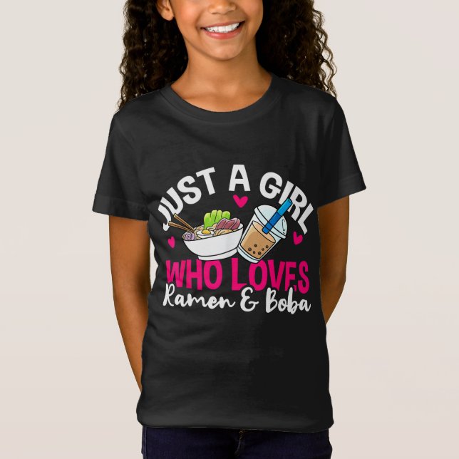 Ramen Boba Bubble Tea Kawaii Anime Girl T Shirt (Framsida)