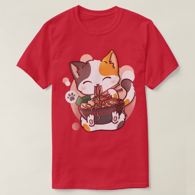 Ramen Cat Anime Bowl Kawaii Neko Japansk Girls Te T Shirt (Design framsida)