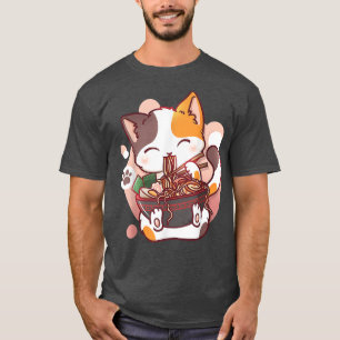 Ramen Cat Anime Bowl Kawaii Neko Japansk Girls Te T Shirt