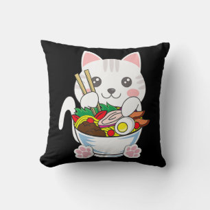 Ramen Cat Anime Bowl Kawaii Neko Japansk livsmedel Kudde