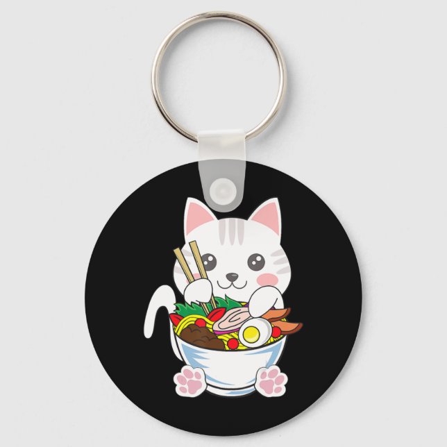 Ramen Cat Anime Bowl Kawaii Neko Japansk livsmedel Nyckelring (Framsida)