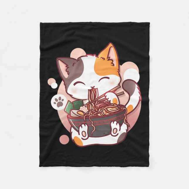 Ramen Cat Anime Bowl Kawaii Neko Japanska Fleecefilt (Framsidan)