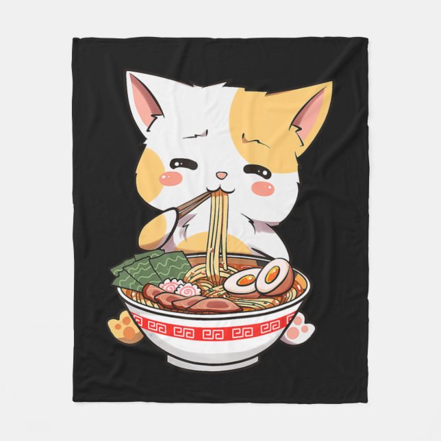 Ramen Cat Anime Bowl Kawaii Neko Japanska Kids Gir Fleecefilt (Framsidan)