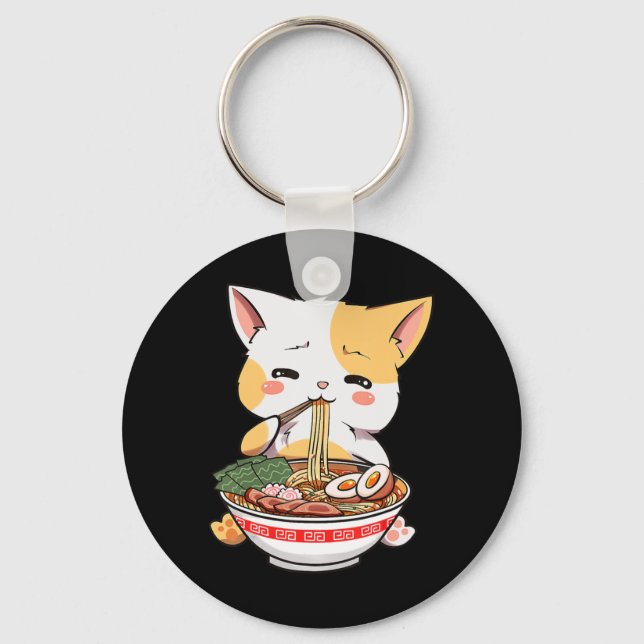 Ramen Cat Anime Bowl Kawaii Neko Japanska Kids Gir Nyckelring (Framsida)