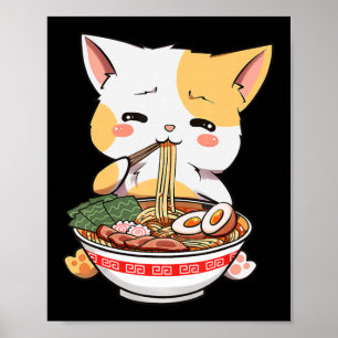Ramen Cat Anime Bowl Kawaii Neko Japanska Kids Gir Poster