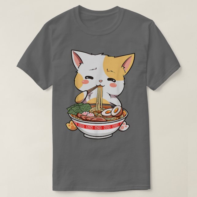 Ramen Cat Anime Bowl Kawaii Neko Japanska Kids Gir T Shirt (Design framsida)