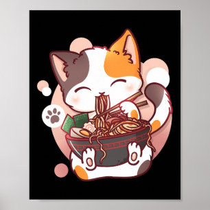 Ramen Cat Anime Bowl Kawaii Neko Japanska Poster