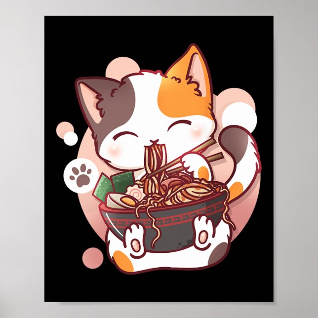 Ramen Cat Anime Bowl Kawaii Neko Japanska Poster (Framsidan)