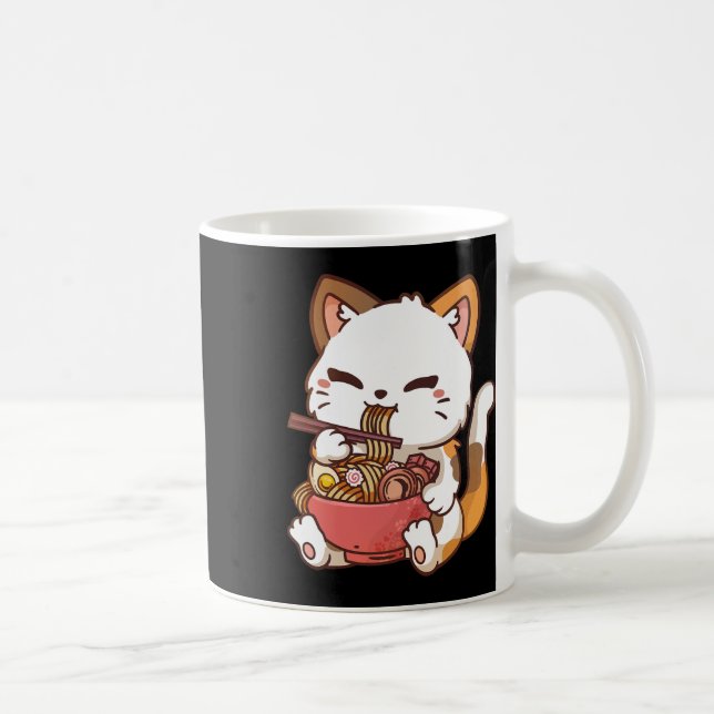 Ramen Cat Anime Kawaii Cat Eating Ramen Kaffemugg (Höger)