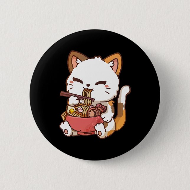 Ramen Cat Anime Kawaii Cat Eating Ramen Knapp (Framsida)