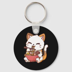 Ramen Cat Anime Kawaii Cat Eating Ramen Nyckelring