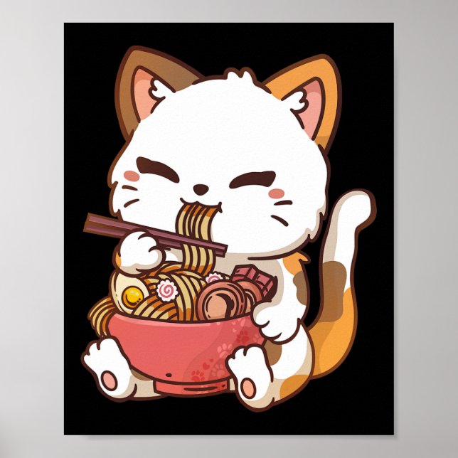 Ramen Cat Anime Kawaii Cat Eating Ramen Poster (Framsidan)