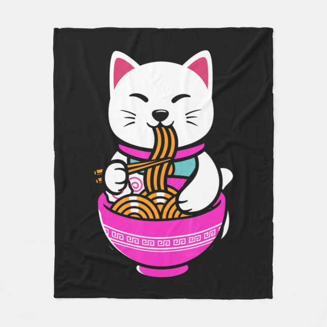 Ramen Cat Anime Neko Gift Kawaii  Fleecefilt (Framsidan)