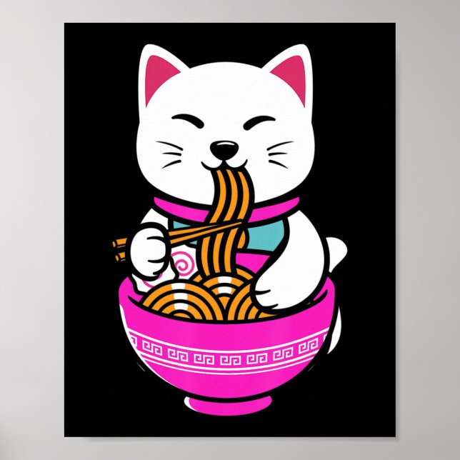 Ramen Cat Anime Neko Gift Kawaii Poster (Framsidan)