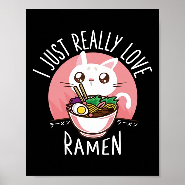 Ramen Cat Anime Shirt - Kawaii Clothes Otaku Trasa Poster (Framsidan)