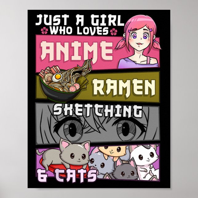 Ramen Cat Anime Sketching, en flicka som Kärlek Poster (Framsidan)