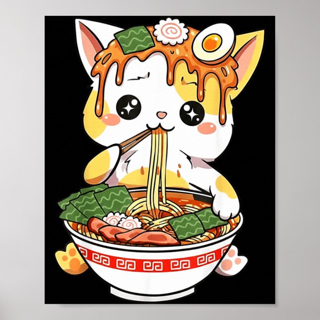 Ramen Cat Design Kawaii Style Funny Japanese Anime Poster (Framsidan)